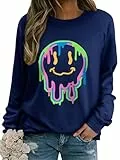 WIEIYM Damen Sweatshirt Drucken Langarm Rundhals Herbst Winter Langarmshirt Frauen Druck Locker Casual Oberteil Sport Streetwear Sweatshirts Tops Bluse,Dunkelblau,XL