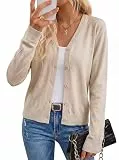 Arach&Cloz Strickjacke Damen Wolle Blend Langarm Cardigan V Ausschnitt Strickmantel Solid Strickpullover mit Knopf (A-Aprikose,L)