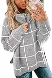 ASOMI Strickpullover Damen Gestreift Kariert: Elegant Rollkragen Pullover Winterpullover Warm Herbst Strickpulli Lässig Rundhals Farbblock Pulli Langarm Mode Übergangspullover 14Grau M
