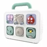 caterbee Montessori Aktivitätsbrett für Kleinkinder, Motorik-Spielzeug mit Schaltern und Reglern, Weiß-Gelb (Forest)