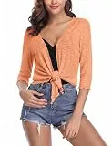 Gyabnw Damen Strickjacke Bolero 3/4 Ärmel Gerippte Cardigan Sommer Leicht Elegante Schulterjacke Bolerojäckchen Open Front Durchsichtig Strickjacke zum Binden vorne