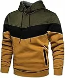 Loveternal Hoodie Damen Herren Kapuzenpullover Patchwork Unisex Pullover mit Kapuze Casual Sweatshirt Sport Classic Farbabstimmung Hoody mit Tasche, Khaki,3XL