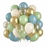 Luftballons Grün Blau 60 Stück, Grüne Luftballons, Salbeigrün Blau Helium Ballons Blaue Retro Grün Gold Luftballon Eukalyptus Grüne Latex Ballons für Geburtstag Babyparty Hochzeit Party Dekoration
