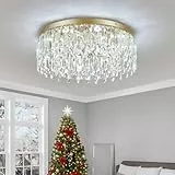 Deckrico Gold Kristall Kronleuchter 50 cm – Luxus LED Deckenlampe mit 3-Farb-Licht, Moderne Beleuchtung für Wohnzimmer, Esszimmer und Schlafzimmer