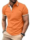 zitysport Poloshirt Herren Kurzarm Shirt Atmungsaktives Golf Polo Shirt Männer Sommer Shirts Sport Basic Slim Fit Tshirt mit Brusttasche Polohemd(Orange-XL)