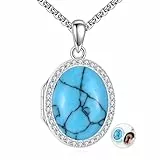 YAFEINI Medaillon Kette Sterling Silber Türkis Medaillon Foto Halskette Türkis Schmuck Gedenkgeschenke für Frauen, Mütter und Ehefrauen