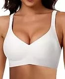 Ganado Damen BH Ohne Bügel Nahtloser BH Tiefem V-Ausschnitt Bralette Push Up BHS Soft Bequem BHS Bügellos Bustier (Weiß, L)