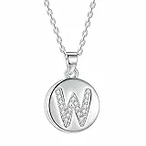 J.Endéar Buchstabe Kette 925 Sterling Silber Brief Initial W Disc Anhänger Halskette für Frauen Freundschaft 40 + 5cm einstellbar