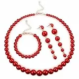 Kakonia Nachgemachte Perlenkette Lange Perlenohrringe Armband Sets Für Frauen Braut Hochzeit Schmuck Rot,Rot