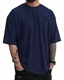 LAOARA Oversized Tshirt Herren Sommer Basic Männer Kurzarm Gym T Shirt Sport mit Rundhals Tee Blau XL
