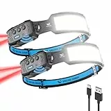 Smiling Shark Stirnlampe, 2 Stück Headlamp 7*Weiße Licht 270° Beleuchtung Breite Mit Bewegungsmelder Helles Rotes Rucklicht Für Camping Angeln Reparieren, Stirnlampe-Kopflampe-LED-Wiederaufladbar