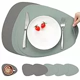 Myir JUN Tischsets Leder und Untersetzer, Tischsets Abwaschbar Rund Doppelseitigen rutschfest Platzdeckchen Leder Kunstleder Tischset Lederoptik Platzset (Grau Salbeigrün, Satz von 6)