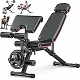 XDDIAS Hantelbank verstellbar mit Beinstrecker & Curlpult, Trainingsbank mit Kopfstütze bis 410 kg, 10-Fach Rückenlehne Schrägbank/Flachbank/Negativbank für Home Gym, Multifunktionale Gewichtbank
