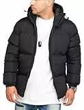 behype. Herren warme Winterjacke mit Kapuze Steppjacke Puffer-Jacke J14-Schwarz-XL