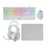 Mars Gaming MCP124PRO, Französisch, Gaming-Combo 4in1, RGB H-Mech-Tastatur mit Handballenauflage, RGB-Maus 3200DPI HUANO-Schalter, FRGB-Headset, Nanotextil-Mauspad 36x26cm, Multiplattform, Weiß