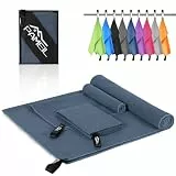 Pameil Mikrofaser Handtuch 3er Set (160x80cm Groß Badetuch +2 Stück 80x40cm Klein Handtuch), Reisehandtuch Schnelltrocknend Microfaser Handtücher für Fitness Sauna (Marineblau)