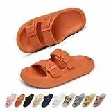 Geweo Sandalen Slides für Damen Hausschuhe Herren Dick EVA Badelatschen mit Schnalle Super Weich Wolken Schuhe Badeschlappen Rutschfeste Badeschuhe Bequem Cozy Slides Slippers Unisex Orange 40/41EU