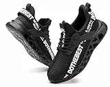 Furuian Sicherheitsschuhe Herren Damen Leicht Arbeitsschuhe Herren sportlich Atmungsaktiv Sneakers mit Stahlkappe rutschfest Fitness Turnschuhe (43EU,Schwarz)