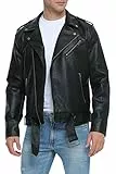 Fahsyee Kunstlederjacke Herren, Motorrad-Revers Asymmetrisch Reißverschluss Blet Slim Fit Biker Bomberjacke Coat - Schwarz - XL