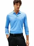 Tommy Hilfiger Herren Langarm Casual Poloshirts in Regular Fit mit Liquid Cotton, Blauer Zauberspruch, XL