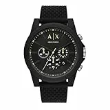 Armani Exchange Watch for Men, Quarz-Chronographenwerk und 44mm Gehäusegröße mit Silikonarmband, Schwarz und Grün