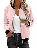 Zeagoo Bomberjacke für Damen, lässiger Mantel, Reißverschluss, Oberbekleidung, Windbreaker mit Taschen, S-XXL, Pink, L