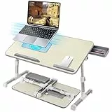 AirOpen Laptoptisch fürs Bett, Höhenverstellbar, Winkelverstellbar, Betttisch Klappbar mit Laptop Kühler, Schublade, Laptop Tisch für Bett, Sofa, Couch, Boden (53 x 30 cm, Beige)