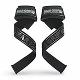 BEAR GRIP Straps - Premium Neopren-gepolsterte, doppelt genähte Heavy-Duty-Gewichthebegurte mit Gel-Griff, 100% Baumwolle, Extra lange Länge (Elite Komplett Schwarz)