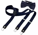 DonDon Hosenträger und Fliege Set für Damen und Herren, Y-Form, 2,5 cm breit, handgefertigt - Elegantes Accessoire für Hochzeit, Party, Smoking, Dunkelblau