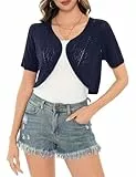 Aottori Damen Bolero Festliche Bolerojacke Kurzarm Elegant Strickjacke Kurz Sommer Cardigan Kurz Leichte Open Front Shrug für Hochzeit Navyblau S