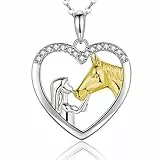 USEEDOVIA Mädchen Kette Herz Pferd Halskette Damen Silber 925 Gold Tochter Silberkette Vergoldet Schmuck Geschenk für Frauen Mutter Weihnachten Geburstag mit Geschenkbox