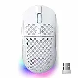 Dierya M1 Kabellose Gaming Maus, 24.000 DPI Optischer Sensor, 90g Leichtgewicht, 6 Programmierbare Tasten, RGB Beleuchtung, 180h Akkulaufzeit, 2.4GHz/Bluetooth/USB-C Computer Maus, Weiß