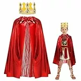 AOOWU König Kostüm für Kinder, Königsmantel mit Krone Junge, König und Königinnen Kostüm für Halloween Mottoparty Theater Fasching Cosplay Karneval Verkleiden