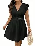 SweatyRocks Damen A Linien Kleid Großen Größen Ärmellose Sommerkleid Kurze Kleider V Ausschnitt Sommer Curvy Freizeitkleid Schwarz 0XL