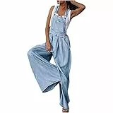 Masrin Zerrissene Jeans Jumpsuits Damen Denim Latzhose Lang Oversize Cargohose Arbeitshose Einfarbig Einteiler Overall Breite Bein Bib Pants Ärmellos Spielanzug Jumper Locker Cargo Hose Streetwear
