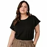 Zizzi Damen T-Shirt aus Baumwollmix - Plus Size Damen mit Rundhals, Kurzarm mit Umschlag und Relaxed Fit, Basic Oberteil für Alltag, Büro und Freizeit