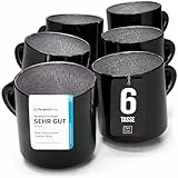 Steingut kleine Kaffeetassen 6 Pers. Ibiza Hochwertiges Mediterranes TEST SEHR GUT Tassen Set, Spülmaschinen-, Mikrowellen- und Kratzfest - Stylisches Tee- und Kaffeebecher Set - Pure Living in Grau