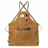 Belillpipi Segeltuchschürzen für Männer und Frauen, Verstellbar Kochschürzen mit 3 Taschen, Schürze für Server Küche Kochen Backen Künstler Malerei, Arbeitsschürzen Kreuzrücken (Braun)