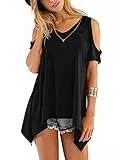 Beluring Tops Damen Sommer T Shirt Oberteil Tops Bluse mit V Ausschnitte, A-aschwarz, 36-38 (Herstellergröße: M)