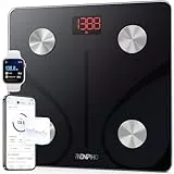 RENPHO Personenwaage Körperfettwaage, Waage Personen mit App 180 kg/400 lbs, Körperwaage Digital Bluetooth Körperanalysewaage für Körperfett, BMI, Muskelmasse, Protein, BMR, Schwarz,Elis 1