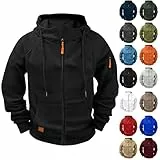 Generisch Jacke Herren Hoodie Herren Reißverschluss Kapuzenjacke Sweatjacke Zip Sweater Casual Arbeitspullover Mit Taschen Und Reißverschluss-Armablage Schwarz 4XL