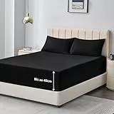 Aisbo Spannbettlaken 160x200cm Bettlaken Boxspringbett - Bett Laken Schwarz 160x200 aus Premium Mikrofaser, weiches Spannbetttuch 160 x 200 Steghöhe 40cm für Wasserbett Bed Fitted Sheet