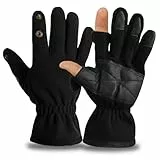 Fabchik Handschuhe Herren, Thermo Winter Handschuhe FleeceHandschuhe mit Flip-Finger, Winterhandschuhe für Outdoor Arbeit, Fahren, Angeln, Fotografie (Schwarz, L)
