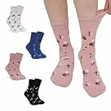 LOFIR Crew Comfort Socken für Damen: Gekämmte Baumwolle ohne Naht & Gummibund Socken Frauen - Weich Atmungsaktive mit Floralem Muster für Alltag Arbeit Reisen als Geschenkidee 4 Paar 39-42 Wildblume