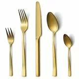 Besteck Gold, Hunnycook Besteck Set 6 personen, 30-teilig Edelstahl Besteck set gold matt für Hause Küche Restaurant, Essbesteck Set Mit Gabeln Löffeln Messern, Hochglanzpoliert, Spülmaschinenfest