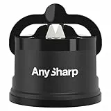 AnySharp Messerschärfer | Freihändige Sicherheit, PowerGrip Saugnapf | Sicheres Schärfen aller Küchenmesser | Ideal für gehärteten Stahl & Wellenschliff | Weltbeste Qualität | Kompakt | Schwarz