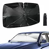 Oziral Auto Sonnenschutz Frontscheibe, 145x85cm Faltbar Auto Windschutzscheibe Sonnenschirm mit 10cm Lederverlängerung – UV-Schutz, Hitzeschutz & Kratzer-Vermeidung für alle Fahrzeuge