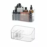 LINFIDITE 2 Stück Make-up Organizer, Kosmetik Organizer mit 9 Fächern 2 herausnehmbaren Trennwänden,Badezimmerschrank Kosmetik Aufbewahrungshalter, Aufbewahrungsbox für Beauty Essentials Kristallklar