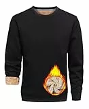 Libin Pullover Herren Ohne Kapuze Fleece Sweatshirt Winter Solid Sport Warm Rundhals Langarmshirts Outdoor Top Thermo Gefütterte Arbeitspullover Schwarz 3XL