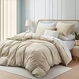 Boqingzhu Baumwolle Bettwäsche 200x200cm Beige Creme Taupe Einfarbig Uni Ästhetik Doppelbett Weich Renforce Baumwollbettwäsche Bettbezug 200x200cm und 2 Kissenbezüge 80x80cm mit Reißverschluss